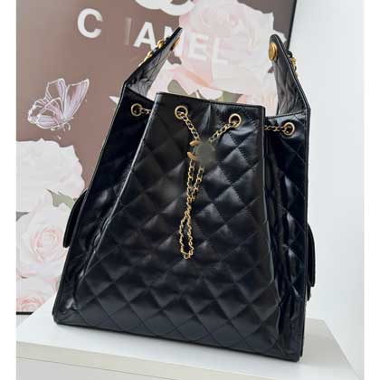 香奈兒時尚百搭新寵復古黑金hobo