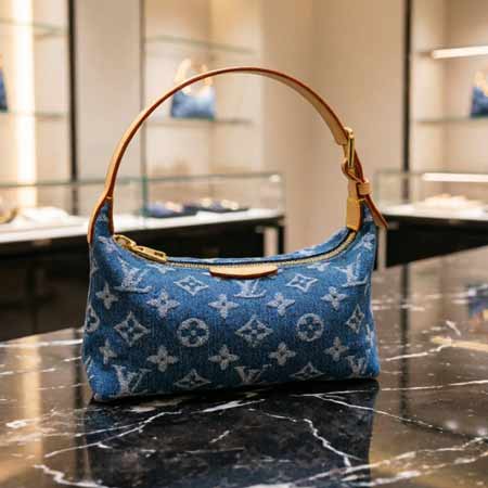 LV丹寧牛仔藍布老花女包 82949