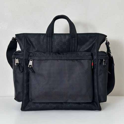 GUCCI 818962 黑色帆布公文包：