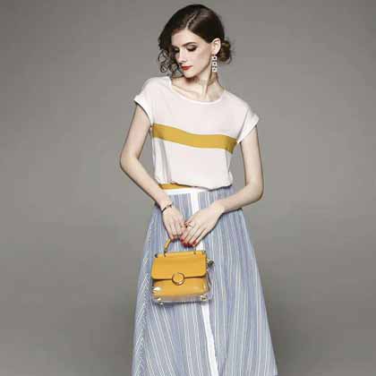 GUCCI高等雪紡撞色百搭寬松上衣高腰A字大擺半