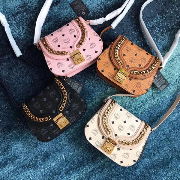 MCM荔枝紋牛皮鏈條配搭小豬包 小號郵差包