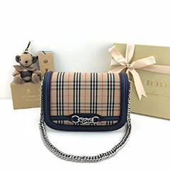 BURBERRY復古格紋斜相機包 時裝秀款鏈環包
