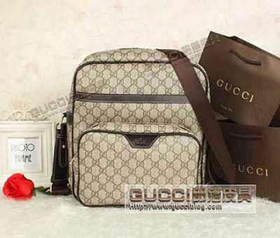 gucci男包 高等pvc男士單肩斜挎包 古奇熱消休閑背包 322070咖啡pvc