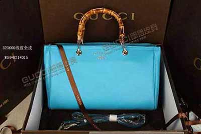 時尚女包 酷奇女士竹節手柄原單牛皮女包 單肩手提斜跨包 323658 323660藍