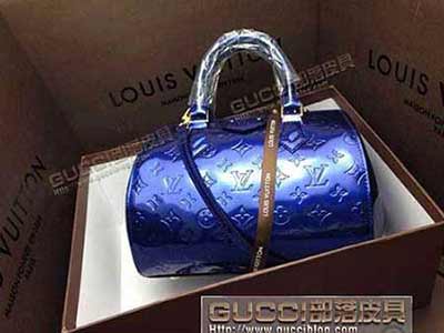 lv2014潮女包 路易威登復(fù)古圓桶包 時尚手提斜跨包 90058電藍(lán)
