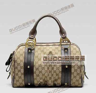 女士包 223953 gucci時尚棕皮包邊帆布手提包包