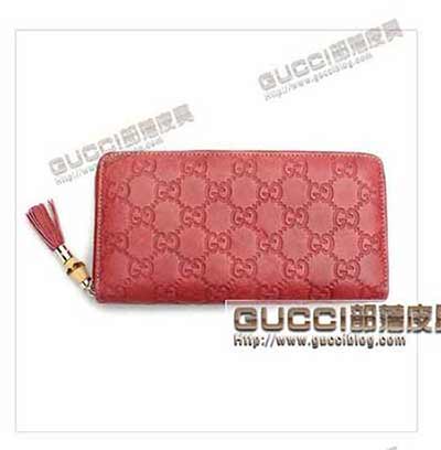 224253紅 古奇橘色牛皮竹節(jié)流蘇拉鏈中長款皮夾 女式錢包