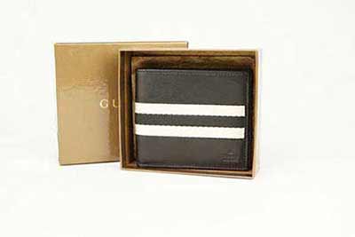 經(jīng)典款古奇錢包231845 白色條紋配黑色真皮錢夾