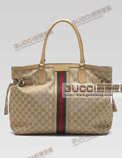 古琦帆布配牛皮時尚單肩包232969 gucci一比一品質購物袋