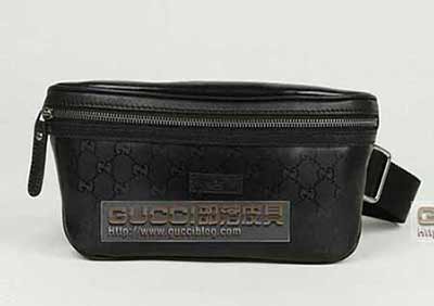 gucci國際品牌黑光PVC拉鏈腰包餃子包 酷奇男包233269黑防水