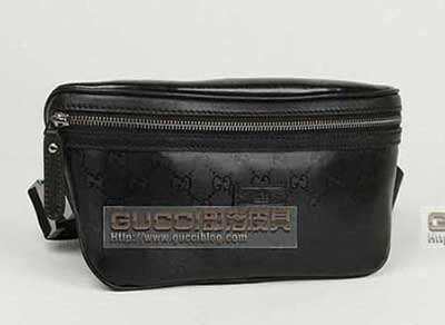 gucci國際品牌黑光PVC拉鏈腰包餃子包 酷奇男包233269黑防水