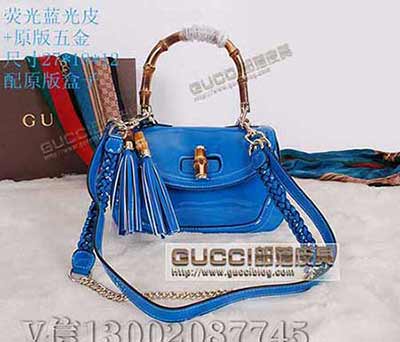新款古奇女包 經典竹節包 手提單肩包流蘇休閑包 240242熒光藍光皮
