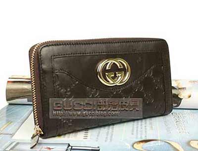 經(jīng)典休閑新款女士gucci錢包 真牛皮壓花拉鏈長(zhǎng)款錢夾291132-2019Y啡全皮