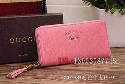 全皮壓G花長(zhǎng)款拉鏈錢(qián)包手包 古琦手拿包 307984粉
