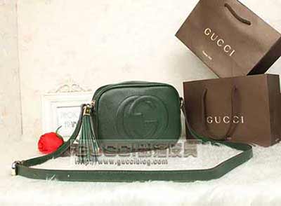 新款古奇真皮斜跨包時尚流蘇單肩包308364墨綠