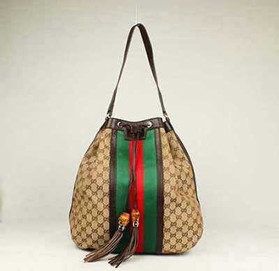 新款古奇經典GG女包 織物Rania女士水桶手提包肩挎包309622杏啡