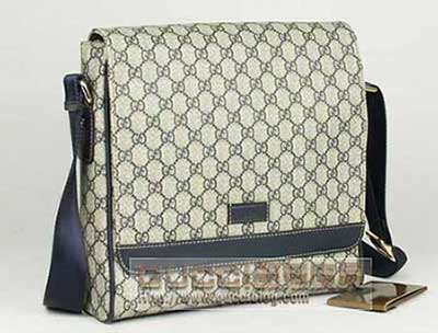 古奇男包 古琦男士商務(wù)休閑單肩斜挎包222284藍(lán)PVC