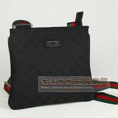 gucci古奇休閑男包 時尚單肩包斜跨包146309黑布黑皮