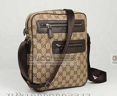 古奇男包 雙拉鏈款 休閑男士單肩斜挎包 92551咖啡色韓系包包