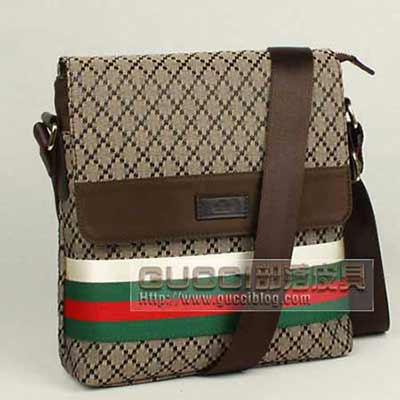 古奇男斜跨包 單肩包 新格子男士商務帆布包 268109