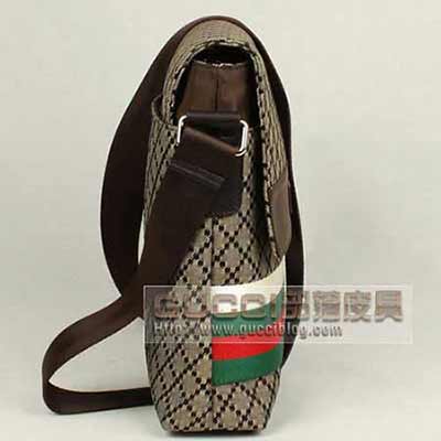 古奇男斜跨包 單肩包 新格子男士商務帆布包 268109