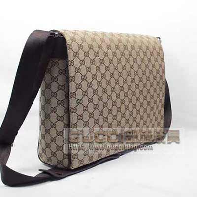 gucci潮時尚休閑帆布包經典男包單肩斜挎包145861咖啡色