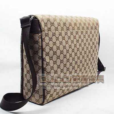 gucci潮時尚休閑帆布包經典男包單肩斜挎包145861咖啡色