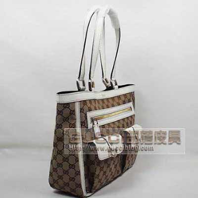 gucci經(jīng)典帆布女包 古奇布配牛皮雙口袋時尚單肩包146247咖啡色