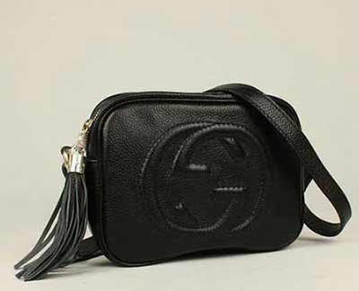 古奇真皮斜跨包時尚流蘇單肩包308364黑色