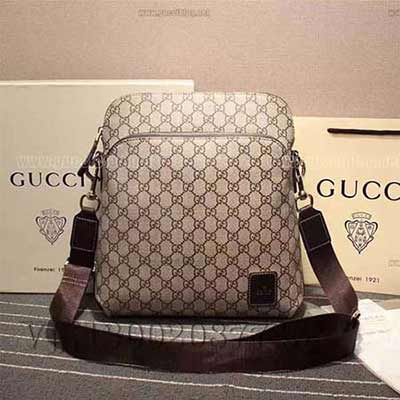 gucci854364 PVC 金色金屬配件 尼龍織帶 男款經典斜挎