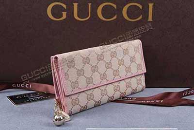 長款錢包 女士牛皮錢夾 三折真皮錢包 154181淺杏布粉紅皮