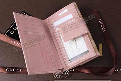 經(jīng)典帆布三折女式錢包 古奇青長款錢包 154182淺杏布粉紅皮