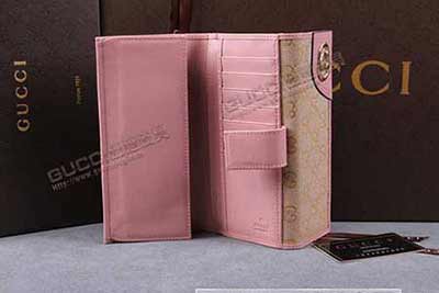 三折帆布牛皮長款女式錢包 古奇復古潮包 181593淺杏布粉紅皮