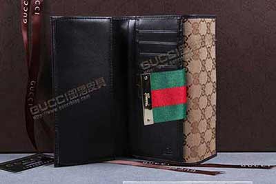 gucci 181668 1 杏布啡皮 古奇帆布配皮錢(qián)包
