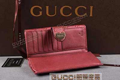 203550 雙G經典長款全皮壓花錢包 棗紅色