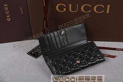 212186 古奇長款全皮壓花錢包 黑色