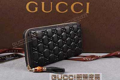 224253 古奇長款全皮壓花錢包 黑皮