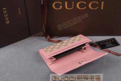 gucci 225833 淺杏布粉紅皮 女士帆布錢包