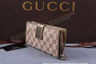 錢包 古琦女長(zhǎng)款可愛女士錢包 長(zhǎng)款三折錢夾 女包 233024淺杏布古銅皮