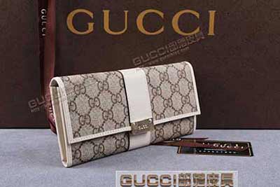 gucci 233028 啡PVC米白皮 古奇pvc錢包