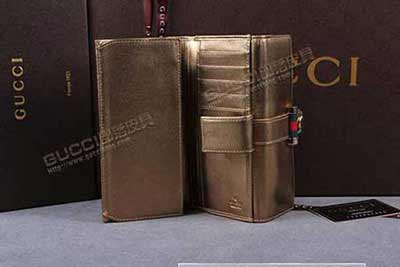 古琦長(zhǎng)款帆布女士搭扣錢(qián)包 真皮女士三折錢(qián)夾 復(fù)古手包 233055淺杏布古銅色