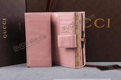 代買專賣店帆布錢包 女長款三折女錢包 珍珠大容量真皮錢包 女錢夾 256933淺杏布粉紅皮