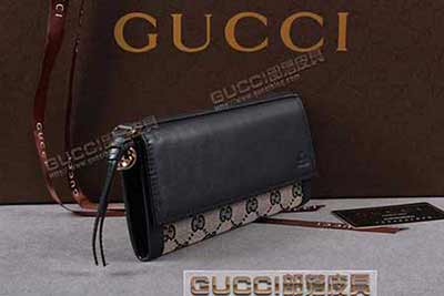 gucci 323396 藍布藍皮 古奇帆布配皮錢包