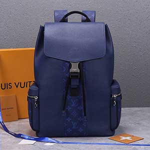 LV雙肩背包M30417 路易威登藍色配皮老花雙肩包容量充足炸街畢備