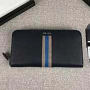 PRADA男士單拉鏈錢包 專柜新款式 官網同步 2ML317 深藍灰藍彩帶鱷魚皮 意大利高等原單十字紋牛皮質感極好 彩帶鱷魚皮更顯高等