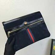 517551 古奇新款磨砂皮手拿包 真皮手拿包配以小雙G滴膠綠金屬細節和藍紅織帶 采用高等意大利牛皮 私訂海外五金 29x20cm 磨砂皮深藍