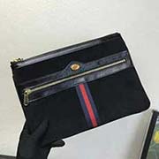 517551 古奇新款磨砂皮手拿包 真皮手拿包配以小雙G滴膠綠金屬細節和藍紅織帶 采用高等意大利牛皮 私訂海外五金 29x20cm 磨砂皮黑色