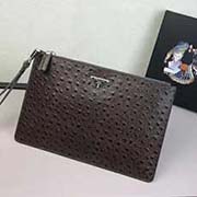  2NH005三角嘜鴕鳥紋 PRADA手挽包 官網同步 意大利高等鴕鳥紋牛皮質感極好走線 長28高18cm 鴕鳥紋深啡色