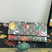 424892GG天竺新款花鳥PVC面料兩折款 高等進口豬紋牛皮 原版私訂五金 原單代工廠出品 專柜同步 19x10.5x3cm 杏PVC花鳥深啡色