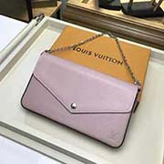 M62467水波紋 皮革搭配熱力四射的亮粉鑲邊 使 時尚而實用的Pochette Felicie錢夾散發級致柔美的女性氣息 內含一對可脫卸口袋 是攜帶整理個人日常用品的時尚之選 size 21X21X